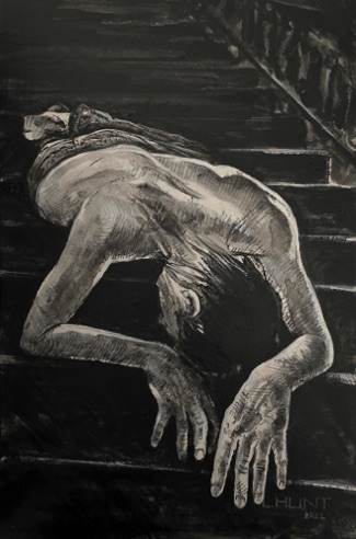 "Stair Situation, 2" by L.HUNT, 15" x 10"
Acrylic and Charcoal on Illustration Board